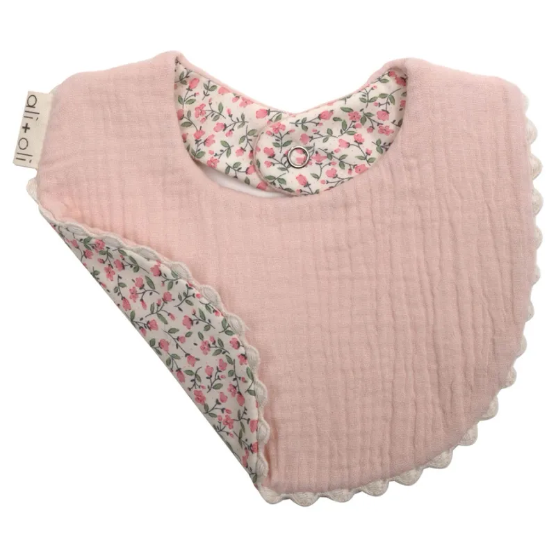 Muslin Cotton Baby Bib Double Sided-Pink/Flowers