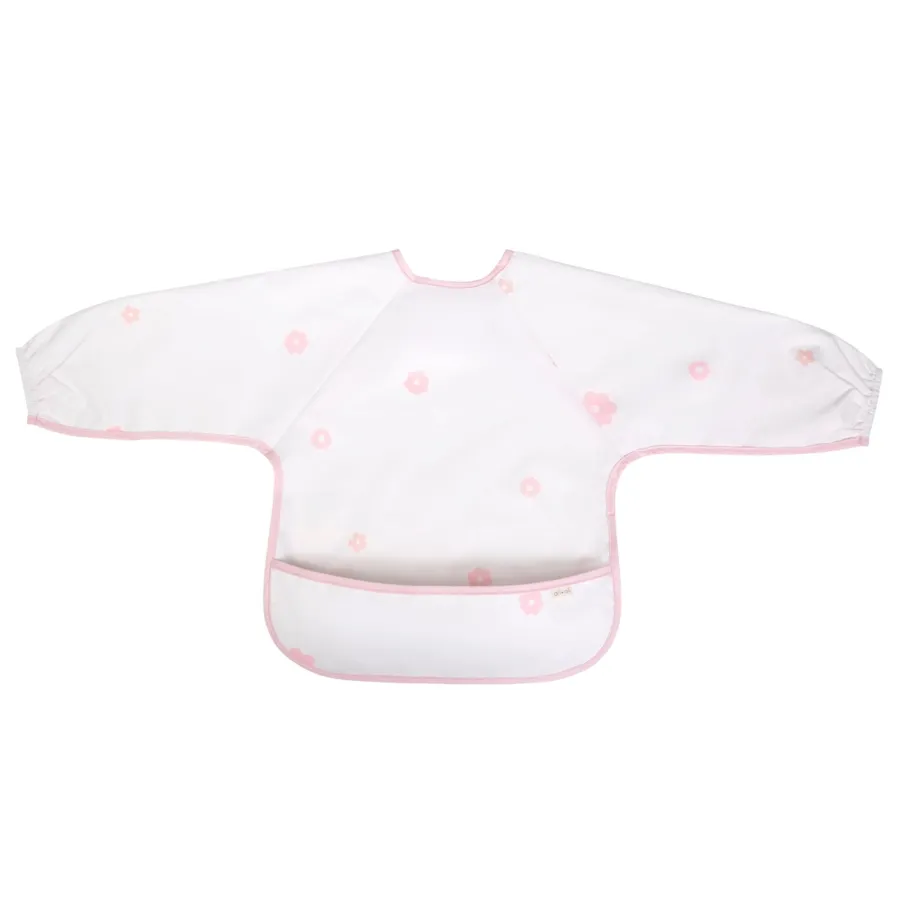 Smock Bib Long Sleeve-Pink Flowers