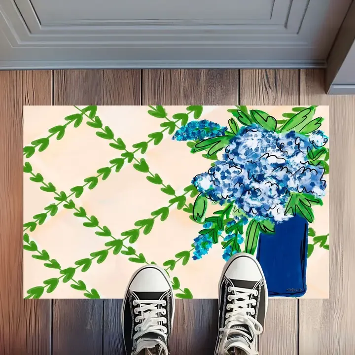 VG Blue Floral W/ Greenery Rug Floormat