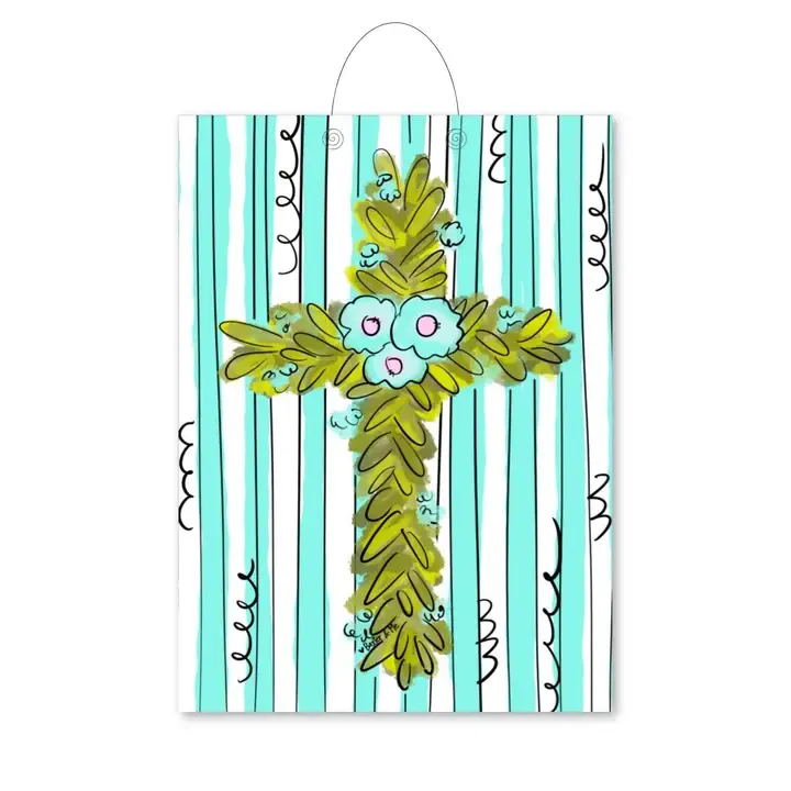 VG Striped Greenery Cross Garden Flag