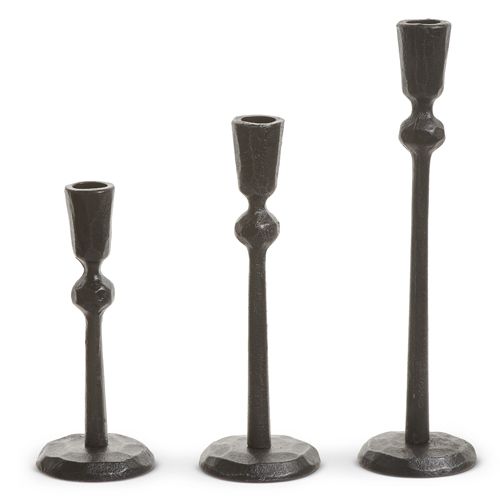 11" Hammered Black Candle Sticks S/3