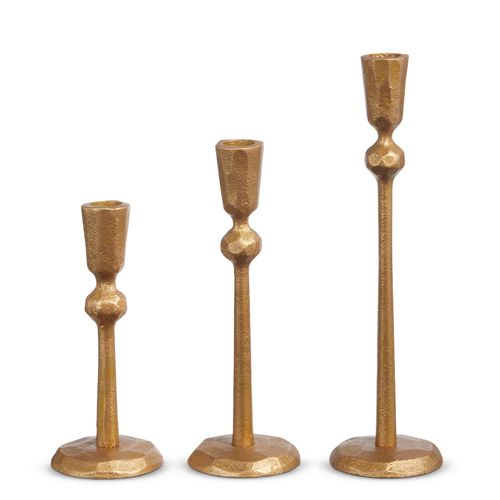 11&quot; Hammered Gold Candle Sticks S/3