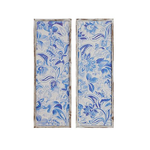 36.25&quot; Blue Floral Carved Wall Art