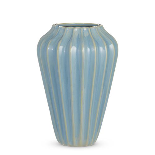 12.5&quot; Ribbed Blue Vase