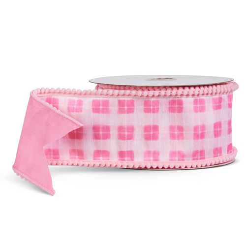 4&quot;x10&quot; Yds Pink Spring Gingham Wired Ribbon