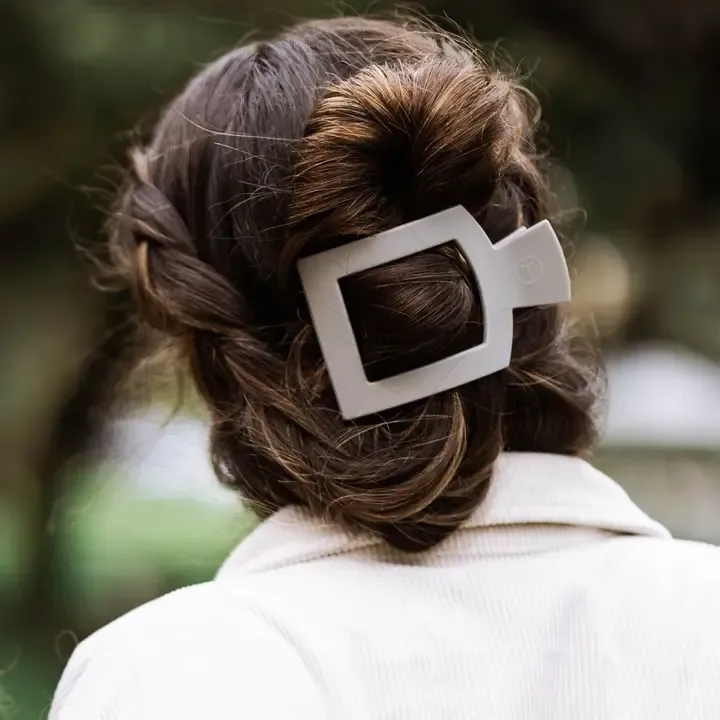 Square Flat Hair Clip Large Silver Flames