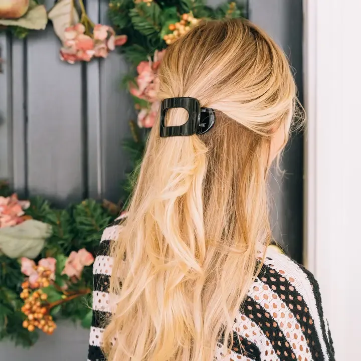 Square Flat Hair Clip Large Jet Black