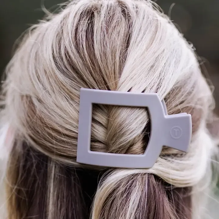 Square Flat Hair Clip Medium Silver Flames