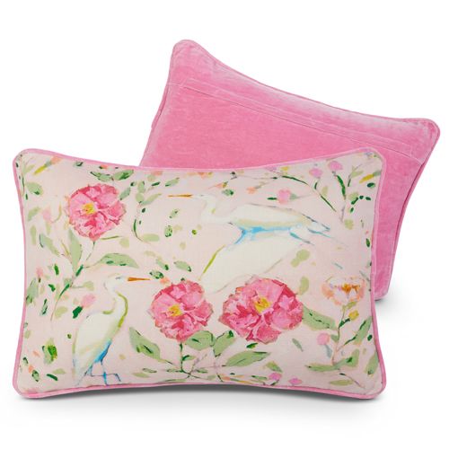 Egrets in Camellias Lumbar Pillow