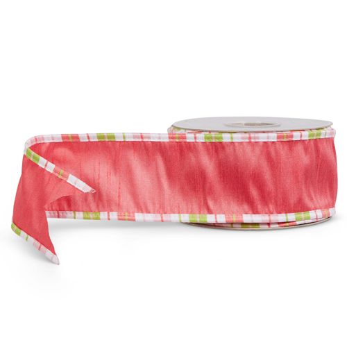 2.5&quot; x 10 YDS Pink w/ Striped Edge Wired Ribbon