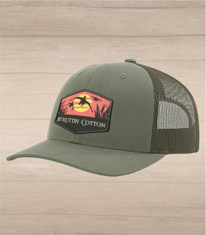 Evening Airshow Patch on Solid Loden Trucker