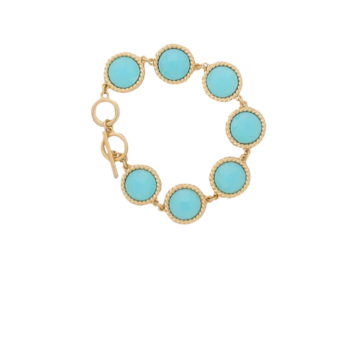 Gold Toggle Bracelet W/Teal Circles