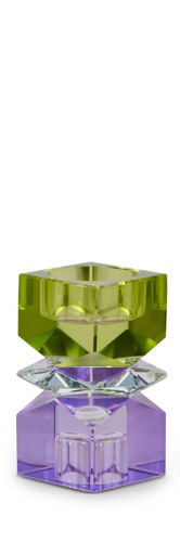 Multicolor Square Cut Crystal Candle Holder Sm