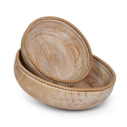 Beaded Wooden Bowl Lg.