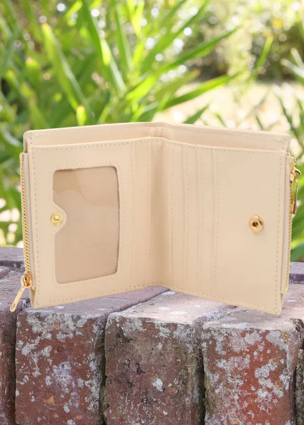 Monica Double Zip Wallet-Cream Quilted