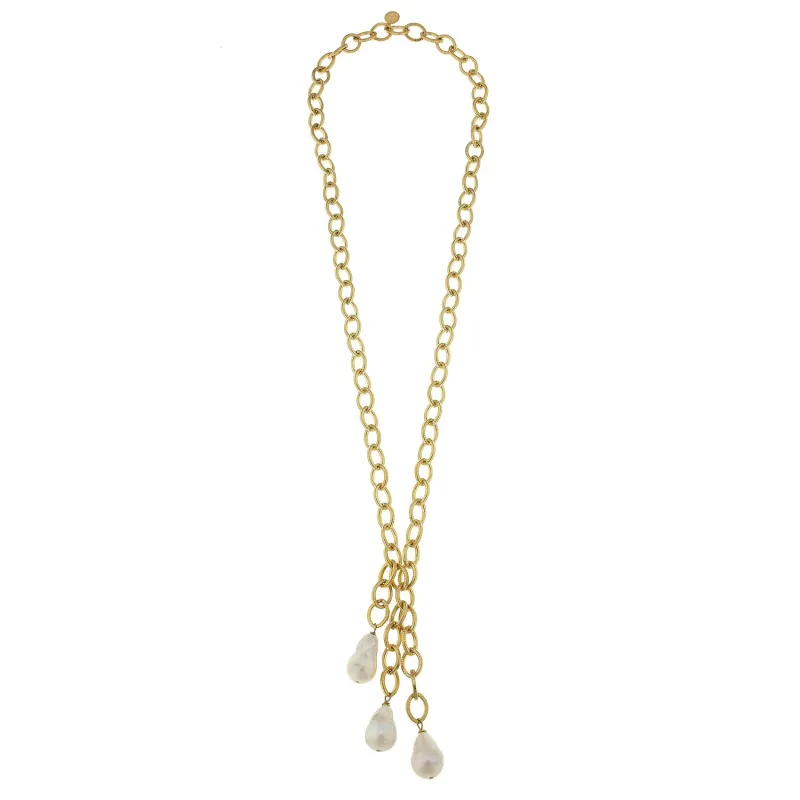 VG Long Gold Chain w/Cluster Pearl NK