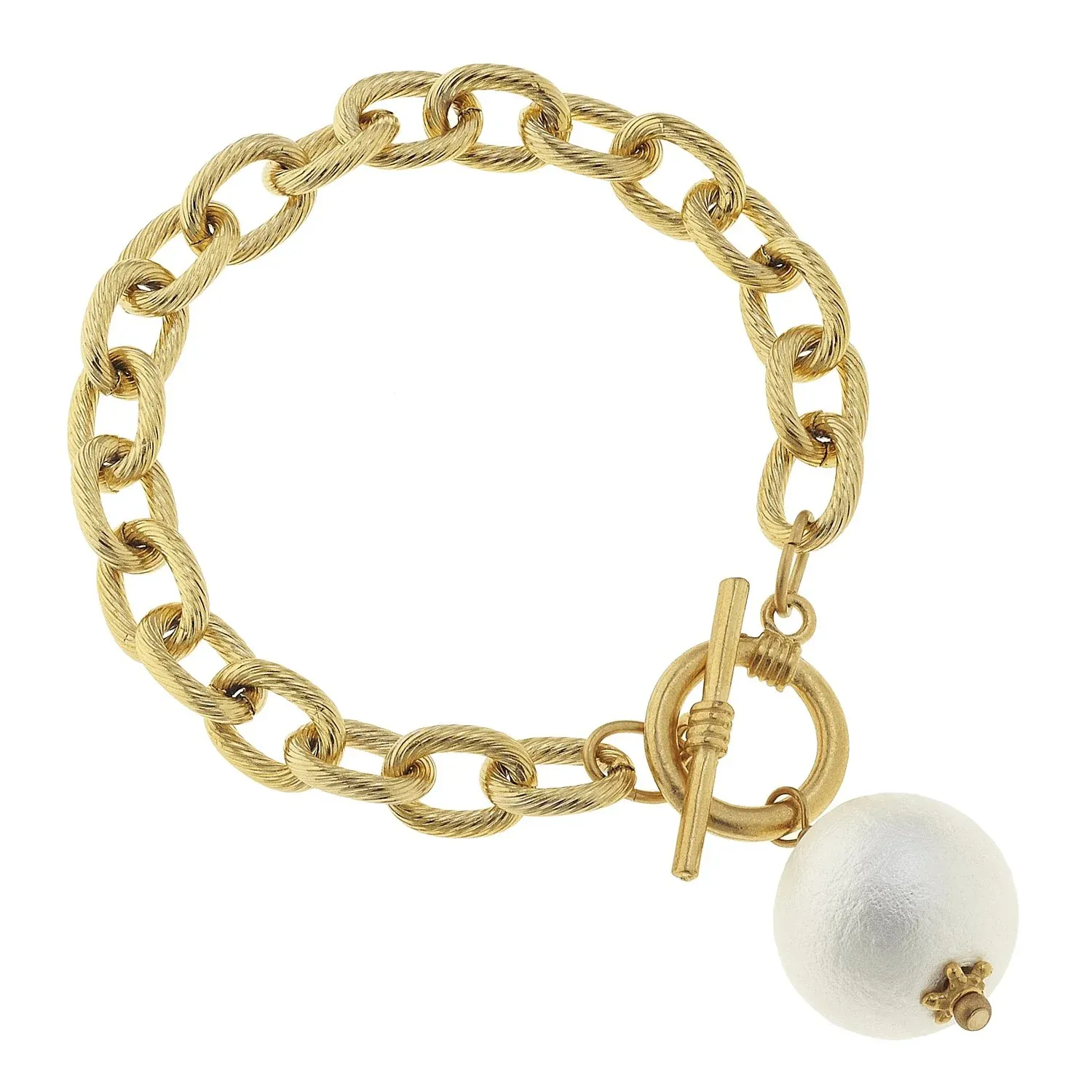 VG Gold Chain &amp; White Cotton Pearl Bracelet