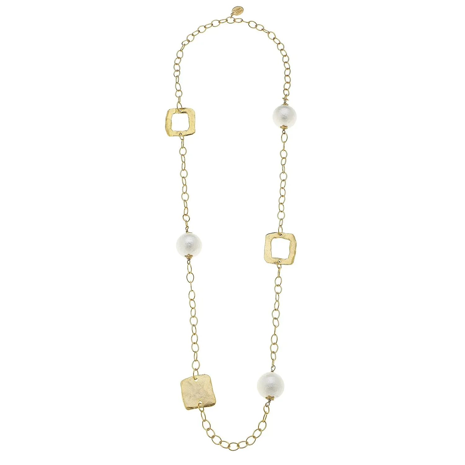 VG Hand Cast Gold Square &amp; Cotton Pearl Necklace