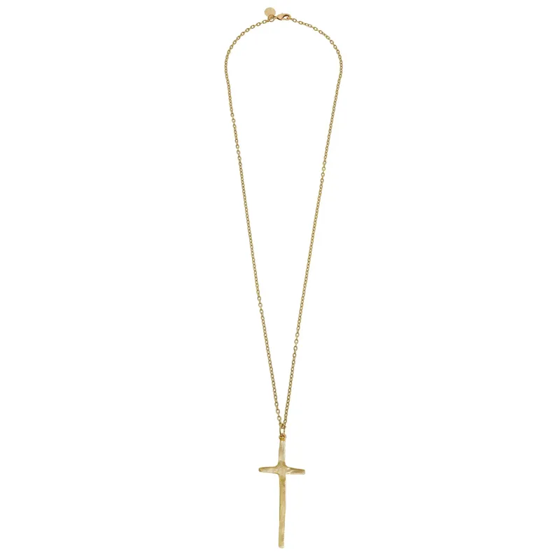 VG Hand Cast Gold Long Cross on 30&quot; Chain Necklace
