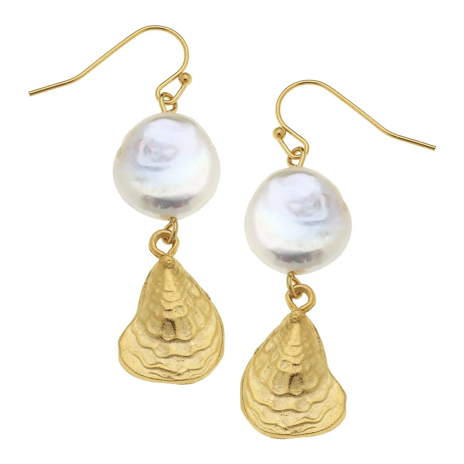 VG Gold Oyster Shell, Freshwater Pearl Earring