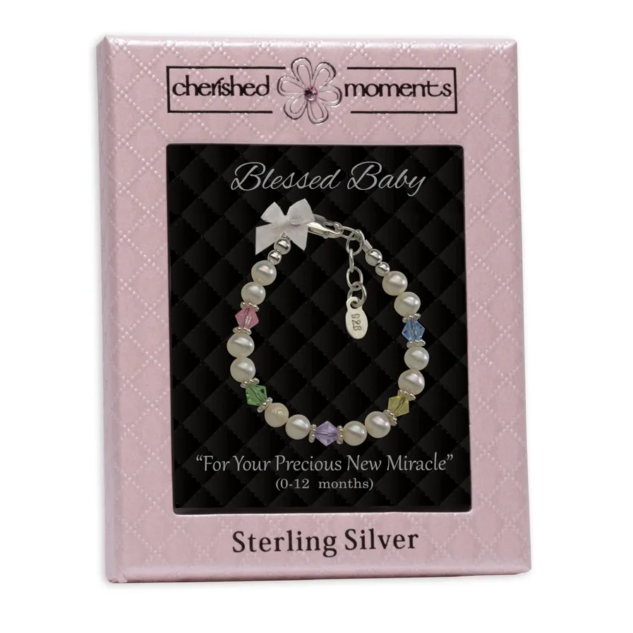 Sterling Silver Pearl Blessed Baby Bracelet