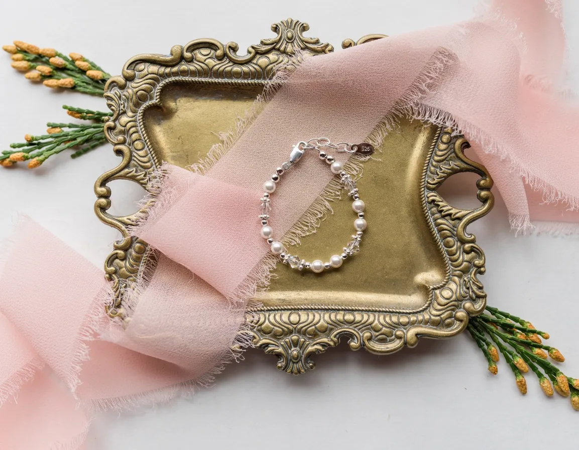 Silver Pearl Blessed Baby Bracelet