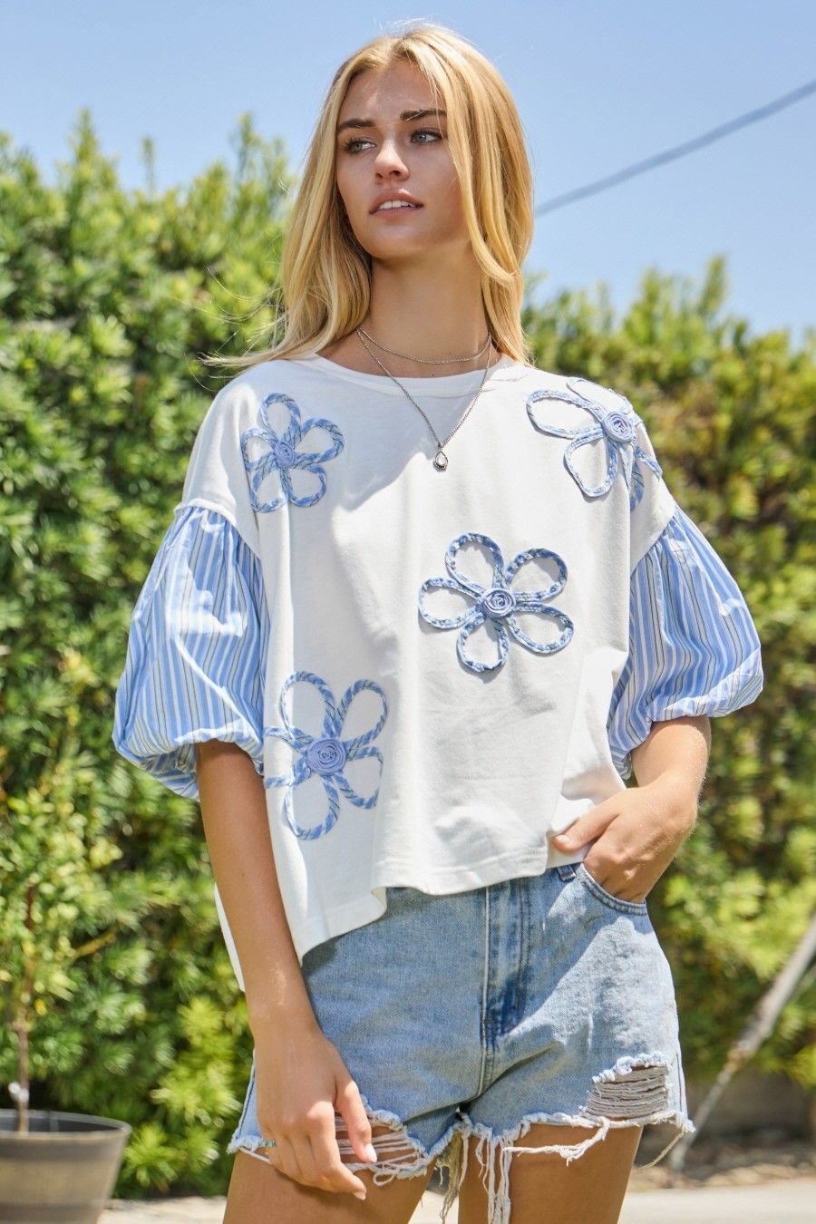 RD Blue White Flower Top