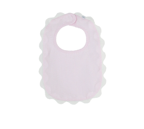 Pink Seersucker Scallop Bib