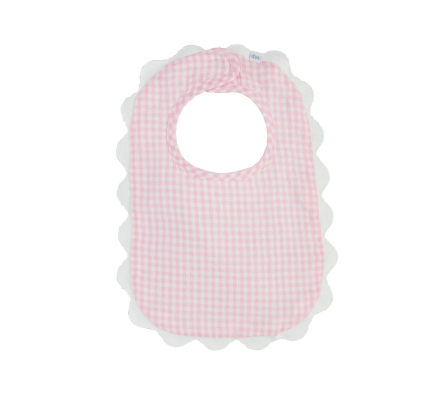 Pink Gingham Scallop Bib
