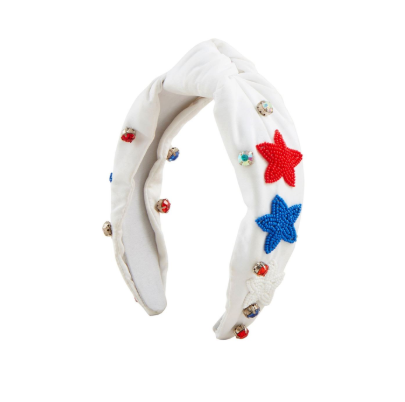 4th of July Beaded Headband-White