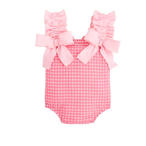 Pink Crinkle Check Swim