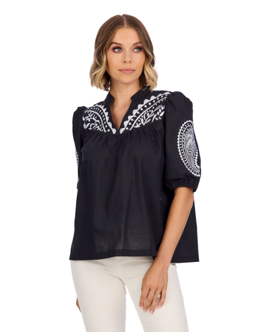 Humphrey Embroidered Top-Black