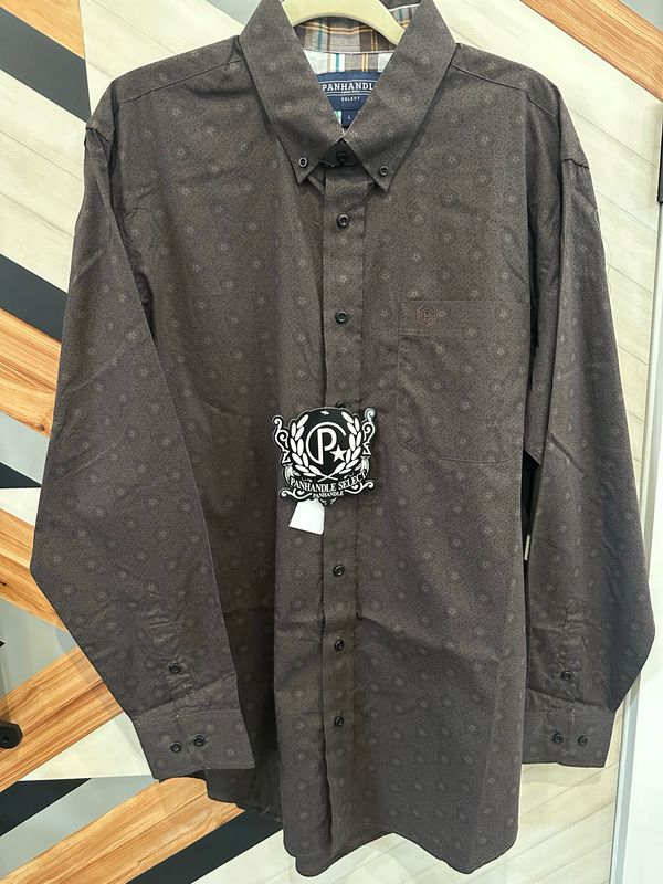 Dark Brown Medallion Print Button Down