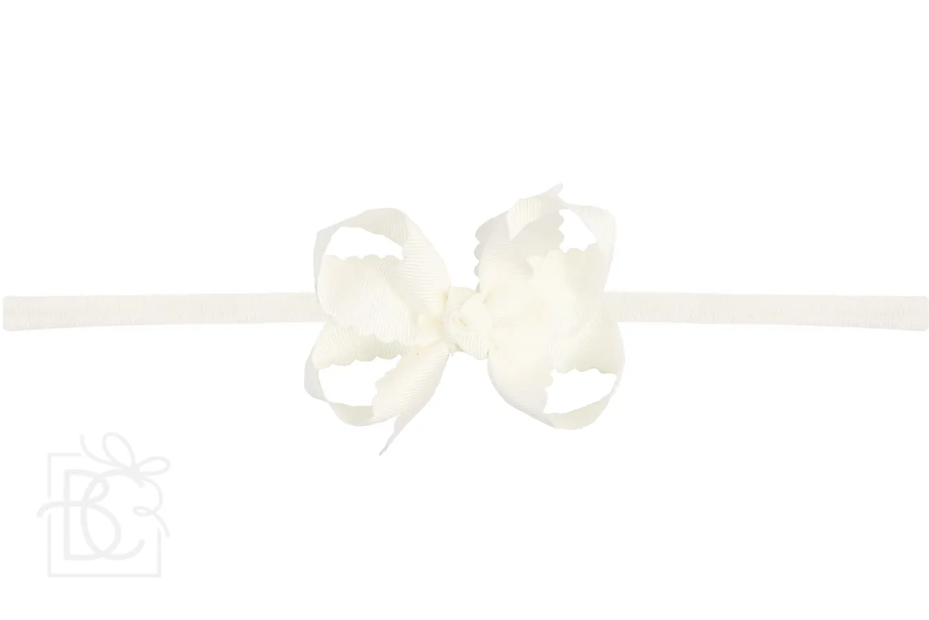 Scalloped Bow Headband-Antique White