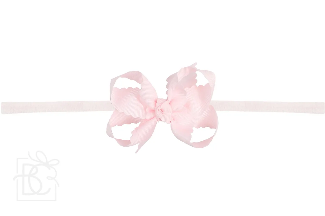 Scalloped Bow Headband-Powder Pink