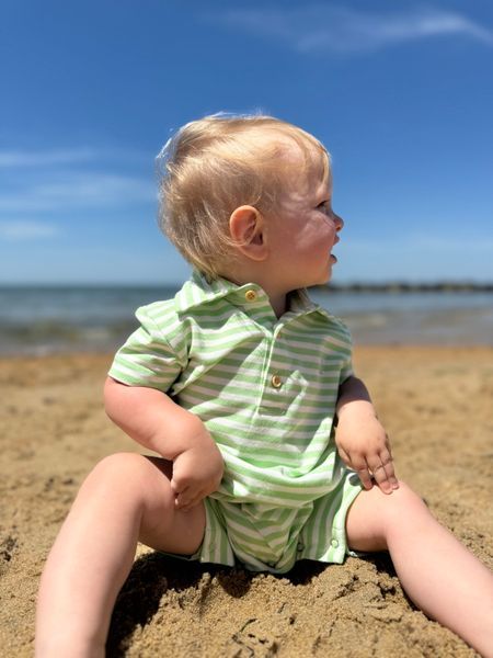 CH Drift Polo Romper-Lime/Cream Stripe