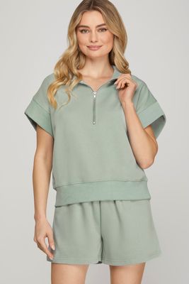 The Alya Terry Shorts-Mint Blush