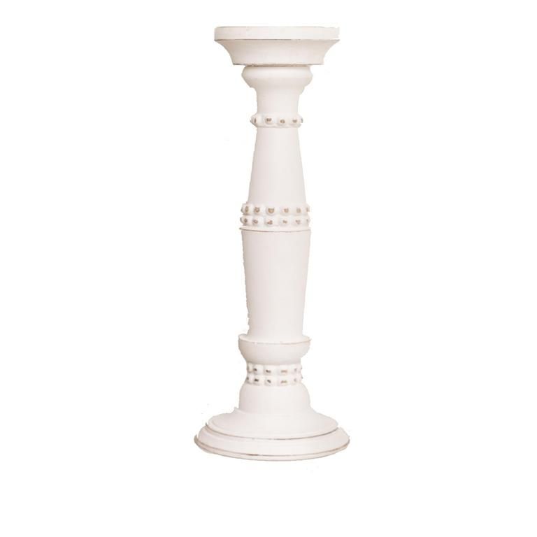 Beaded Candle Stick Whitewash Small