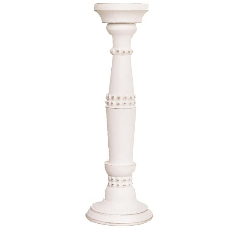 Beaded Candle Stick Whitewash Large