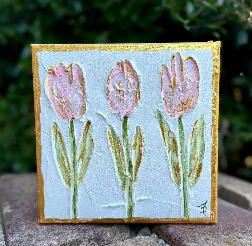 Tulip Textured Painting on Canvas Pink