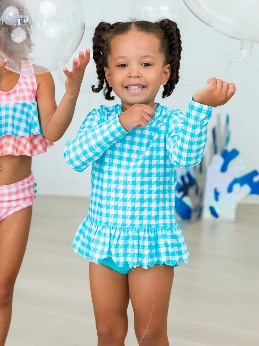 CS Scalloped Hem Bikini- Bright Aqua Gingham