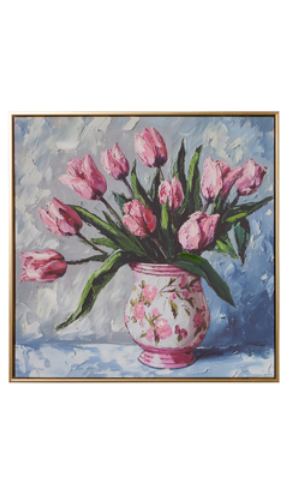 23.5&quot; Potted Tulip Pink Vase Framed Wall Art