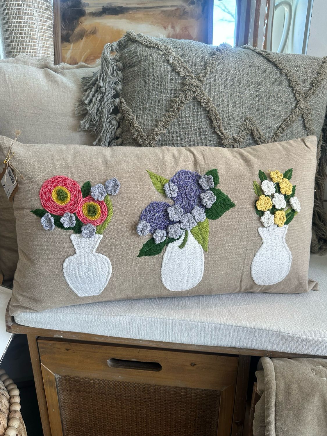 Lumbar Flower Vase Emb Pillow