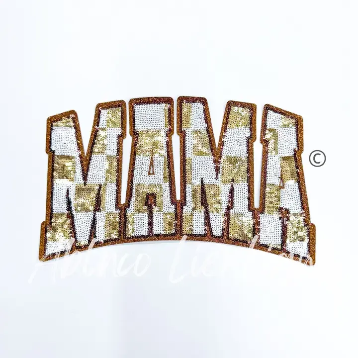 Mama Bronze Check Sequin Patch