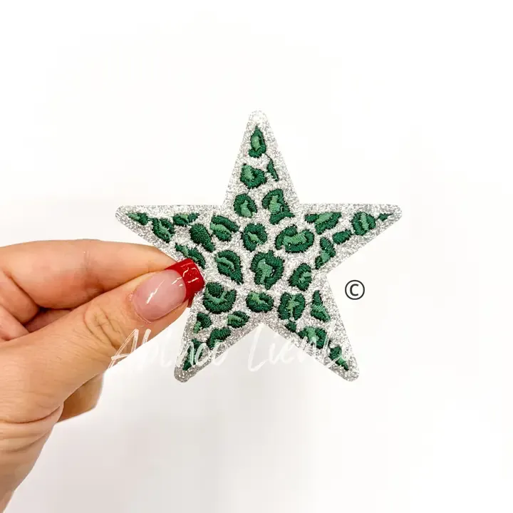 Green Cheetah Glitter Star Patch