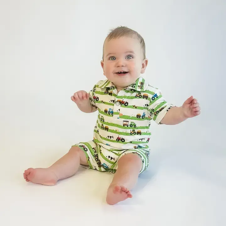 VG Farm Stripes SS Polo Romper