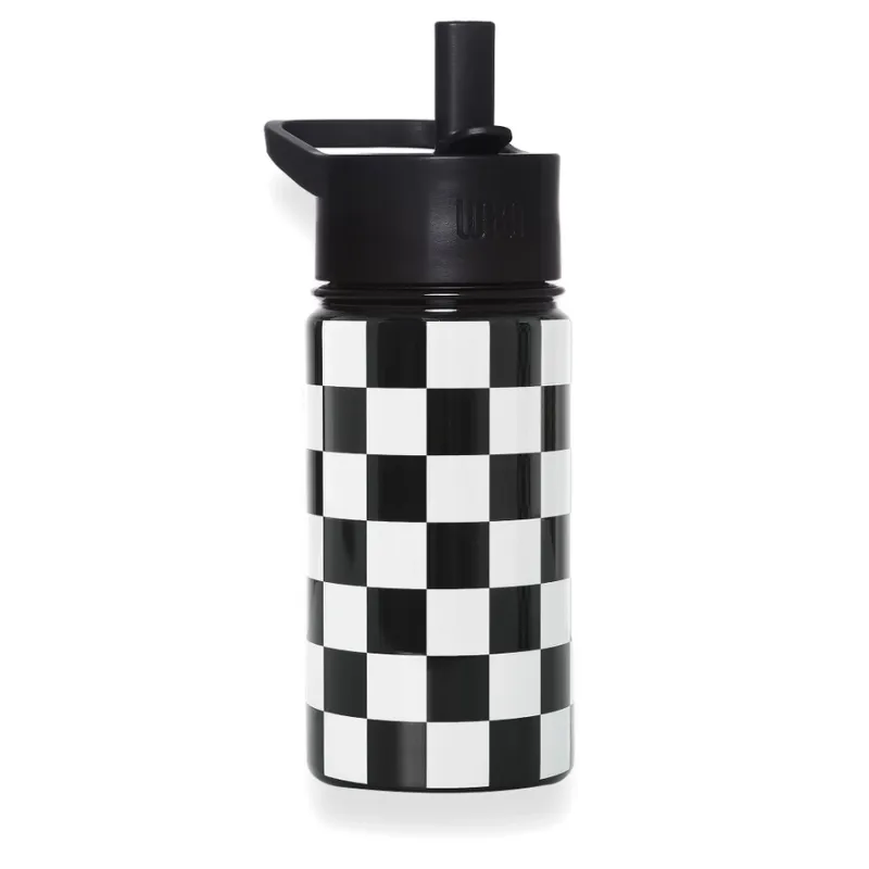Black/White Checkered 14oz Water Bottle