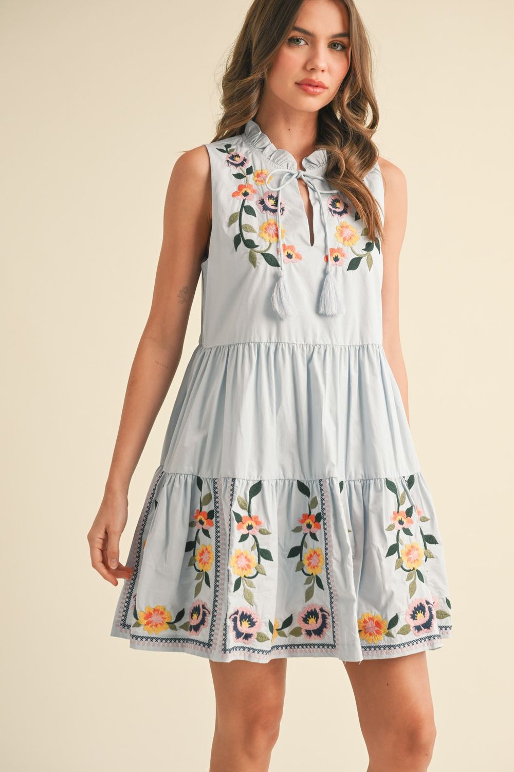 Vintage Floral Dress-Sky Blue