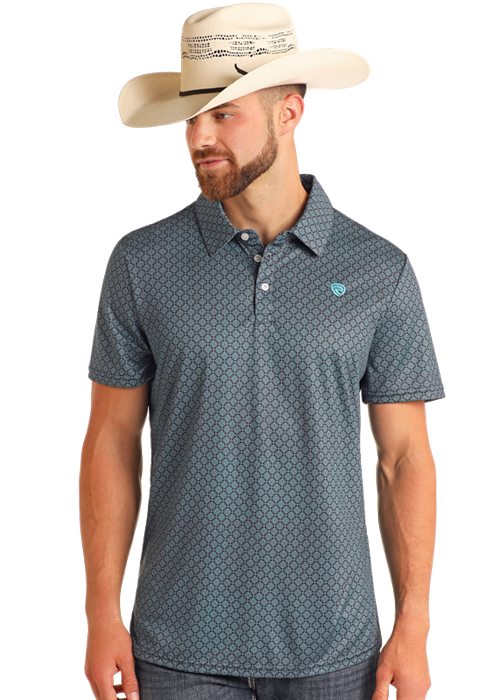 Teal Geo Printed Polo