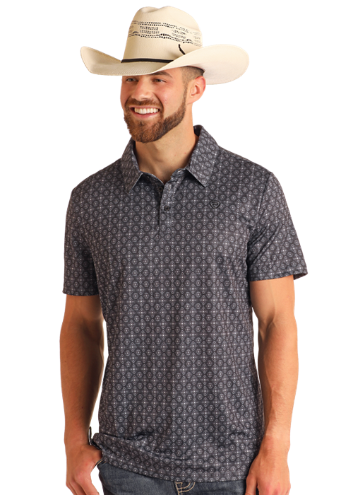 Black Geo Printed Polo